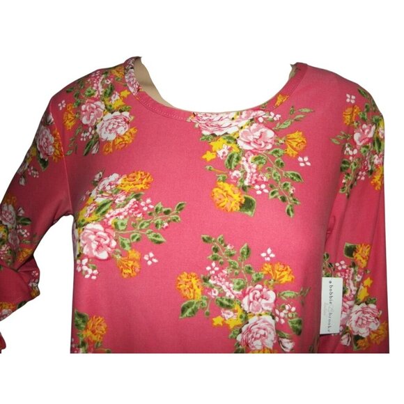 Bobbie Brooks Top Womens Size Small Pink Gold Floral sharkbite hem hanky - Picture 5 of 12